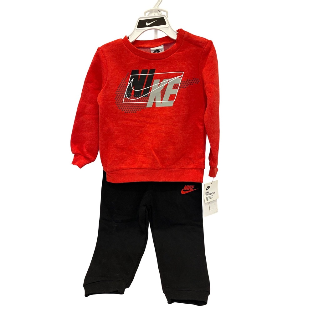 Nike Toddler Boys 2 Piece Set Red Black Sweatshirt Pants Size 24M